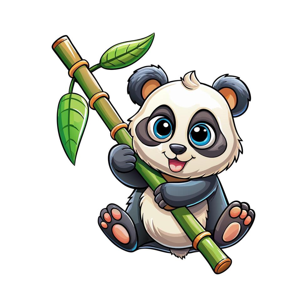 Panda bear holding bamboo branch vector