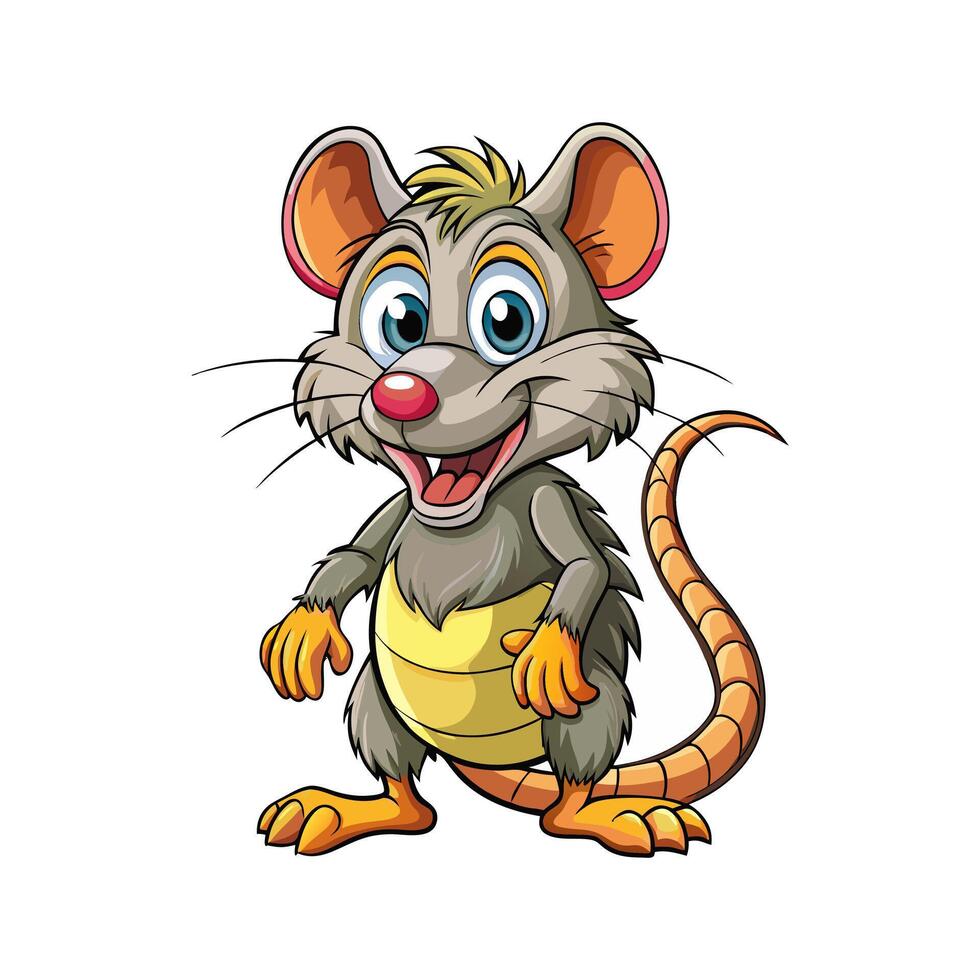 Cartoon mouse with big eyes and yellow tail vector