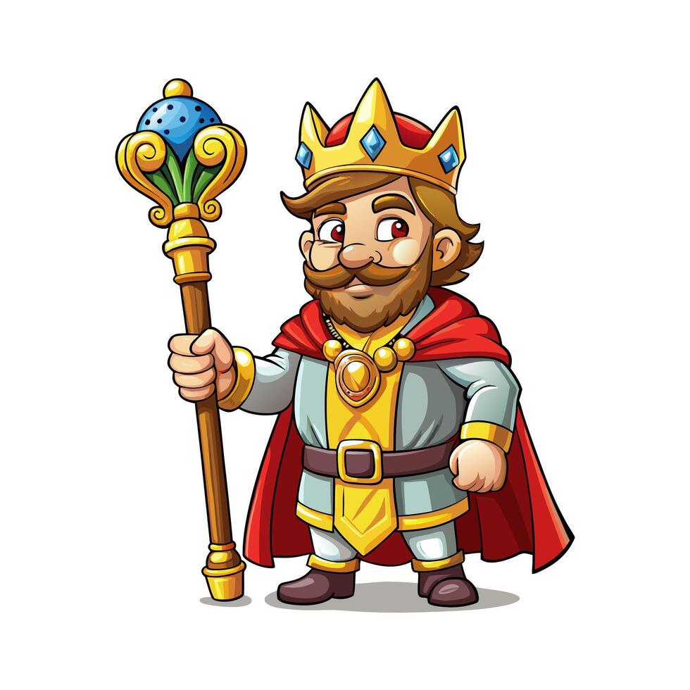 Cartoon king holding a staff and a crown vector