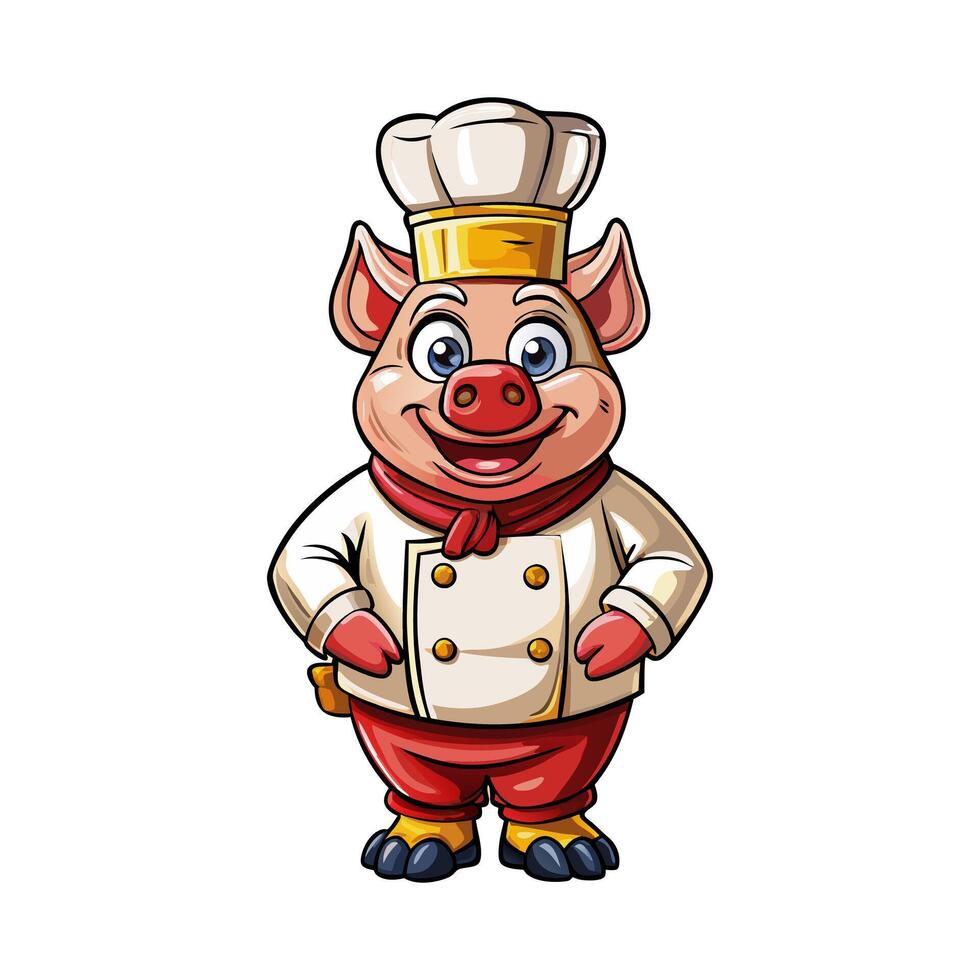 illustration of cute pig chef character vector