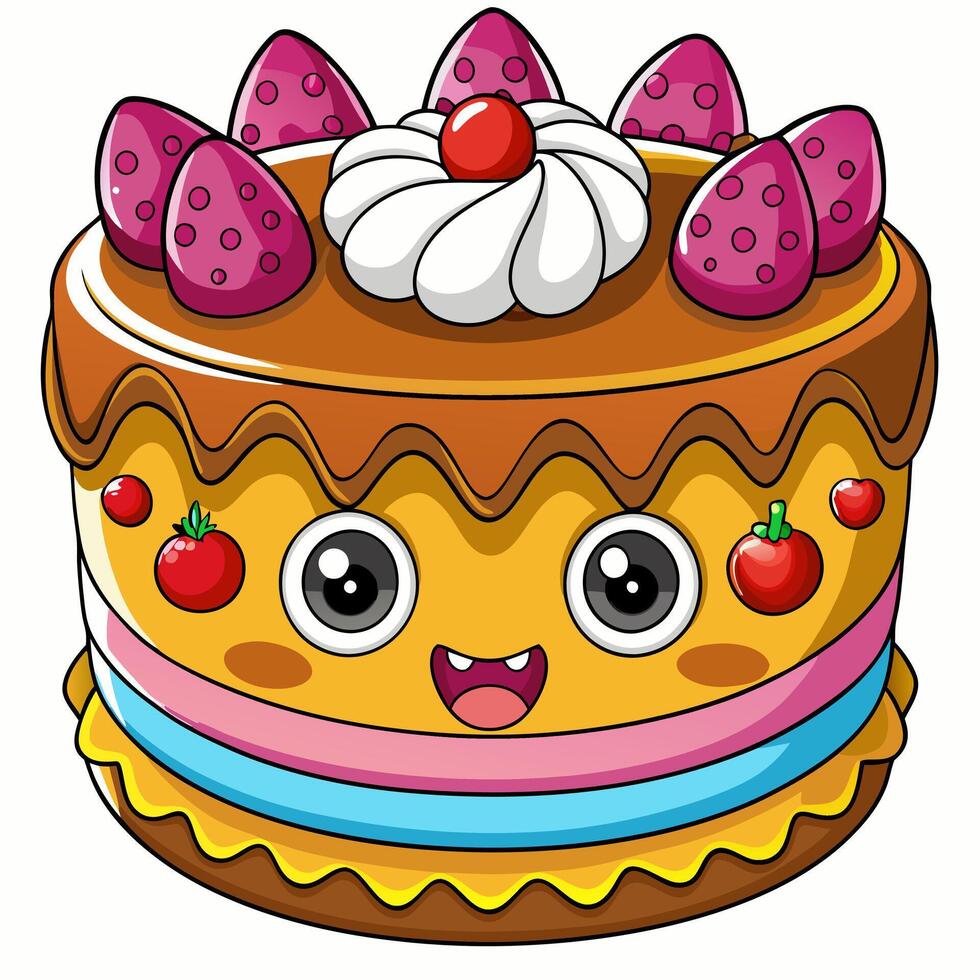 A cartoon cake with a face and eyes vector
