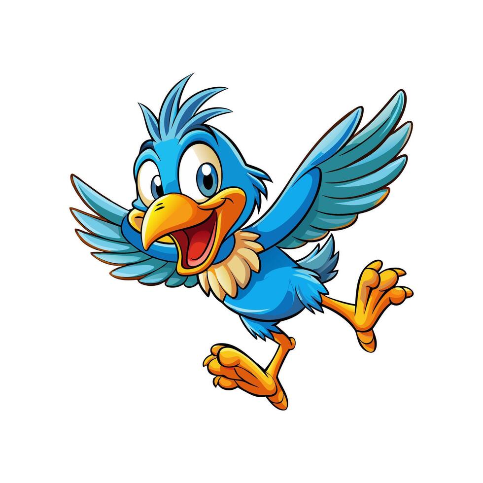 A cartoon blue bird flying vector
