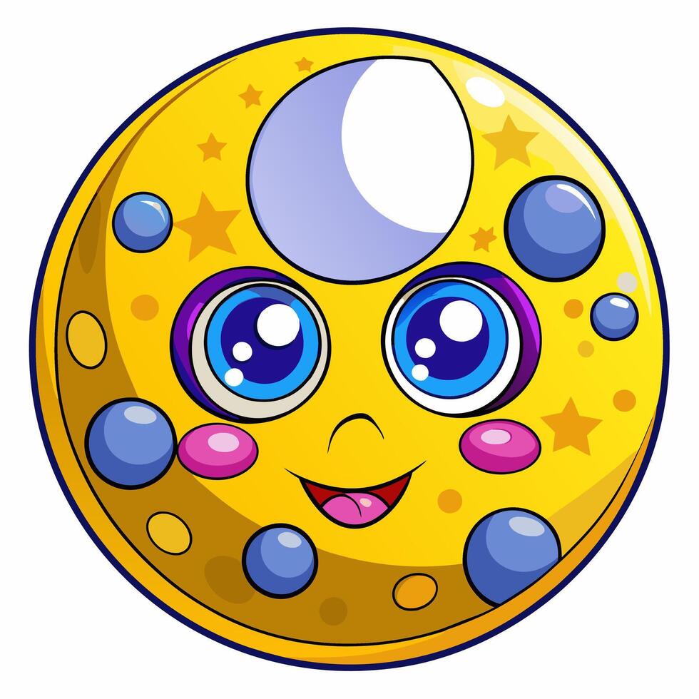 A cartoon moon with blue eyes and a smile vector