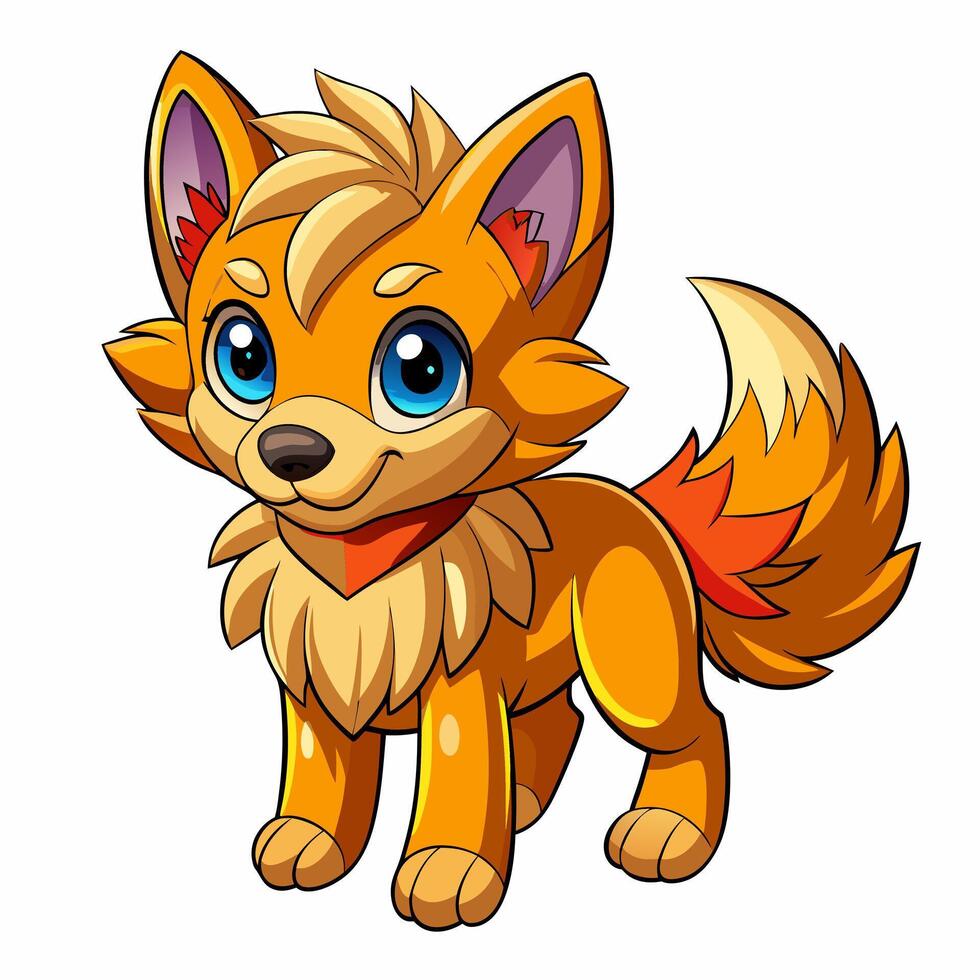 A cartoon fox with blue eyes and a red collar vector