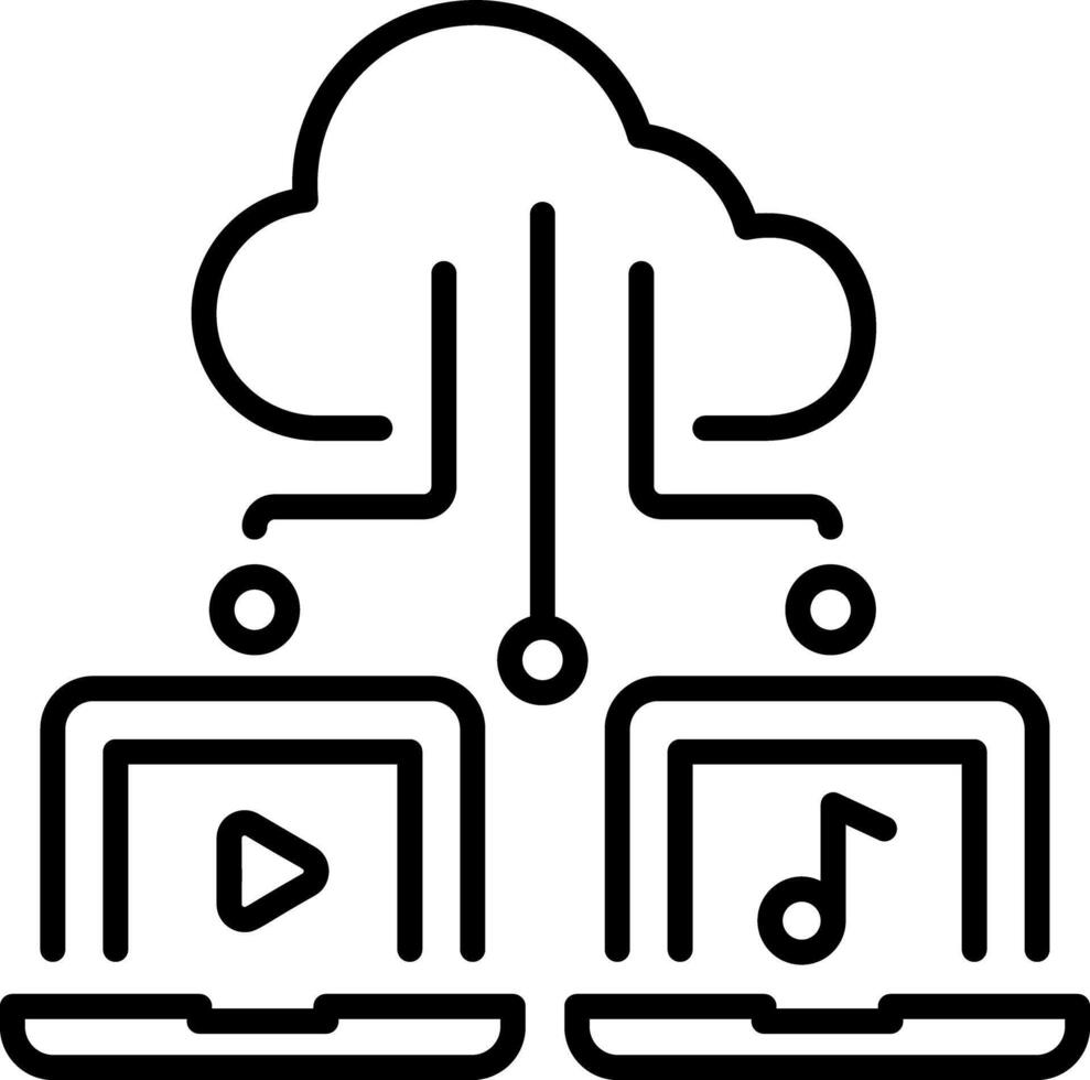 Cloud media storage icon in linear style vector