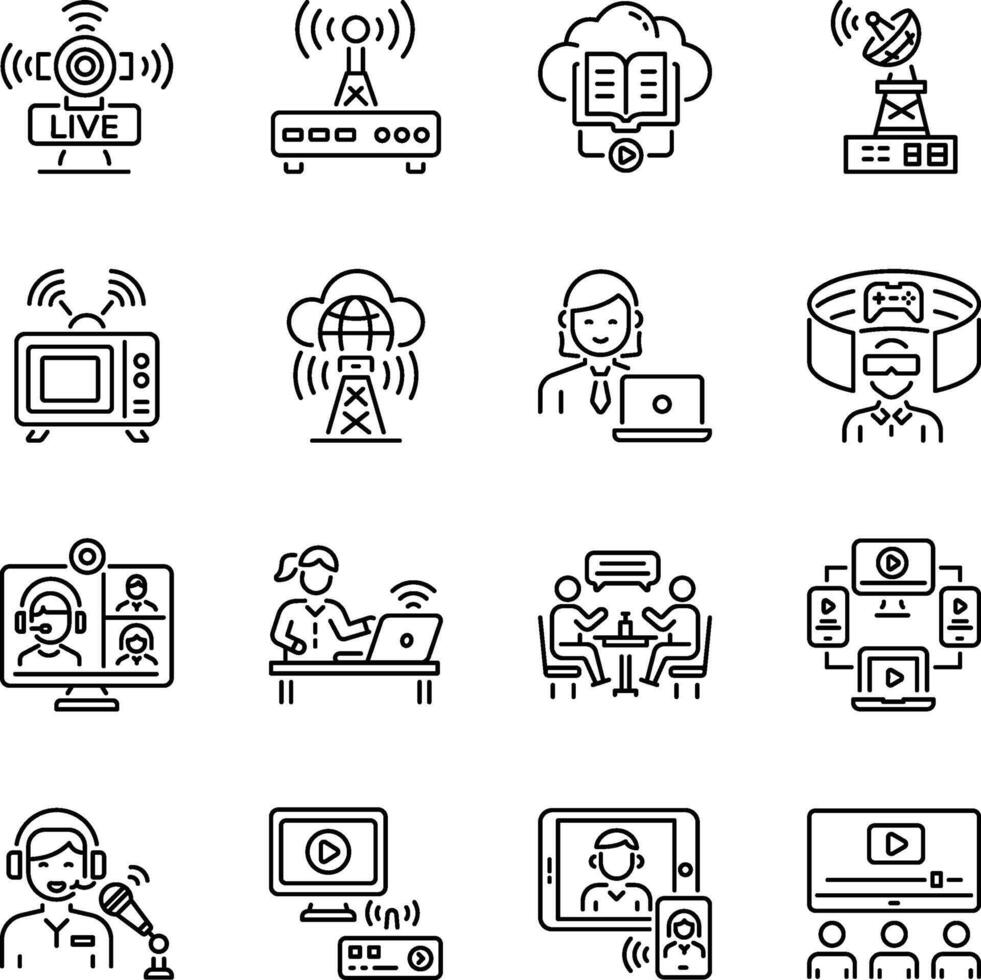 Collection of Linear Style Online Streaming Icons vector