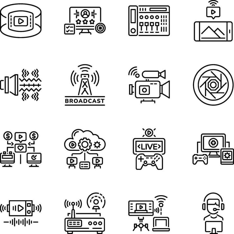 Collection of Linear Style Streaming Art Icons vector