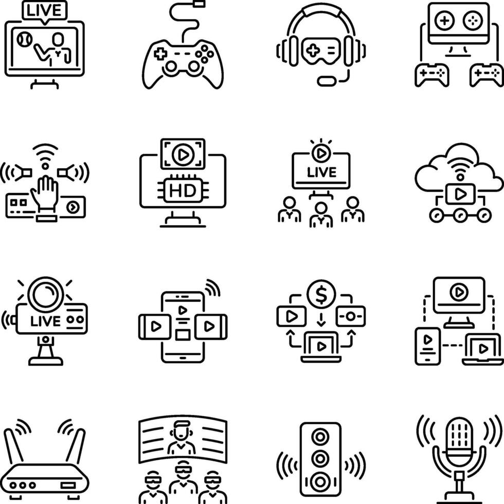 Bundle of Linear Style Live Streaming Icons vector