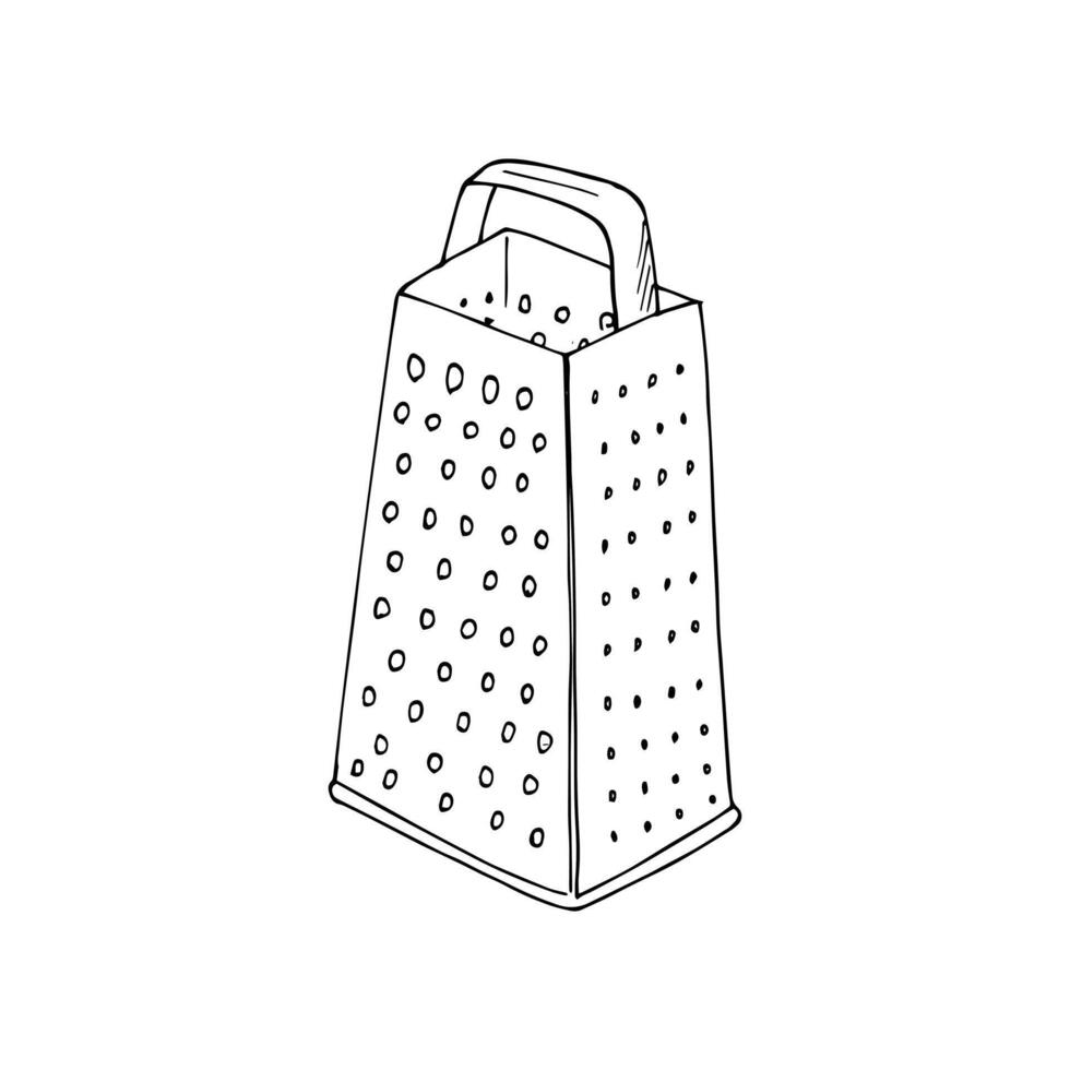 Kitchen grater. Hand drawn kitchen and cooking illustration. Illustration of a metal grater with a handle. vector