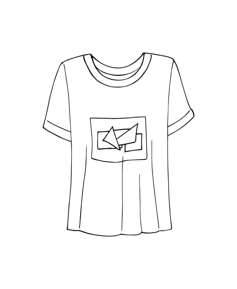 Hand-draw women t-shirt. T-shirt from front view on white background. Fashion apparel. vector