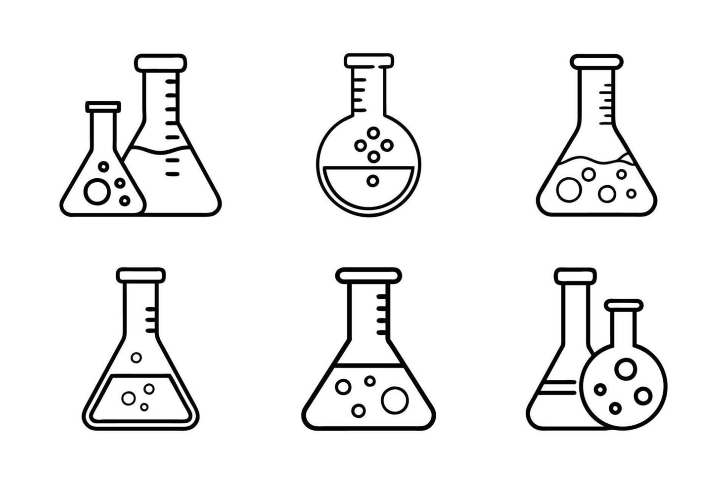Laboratory Flask isolated minimal line art silhouette collection vector