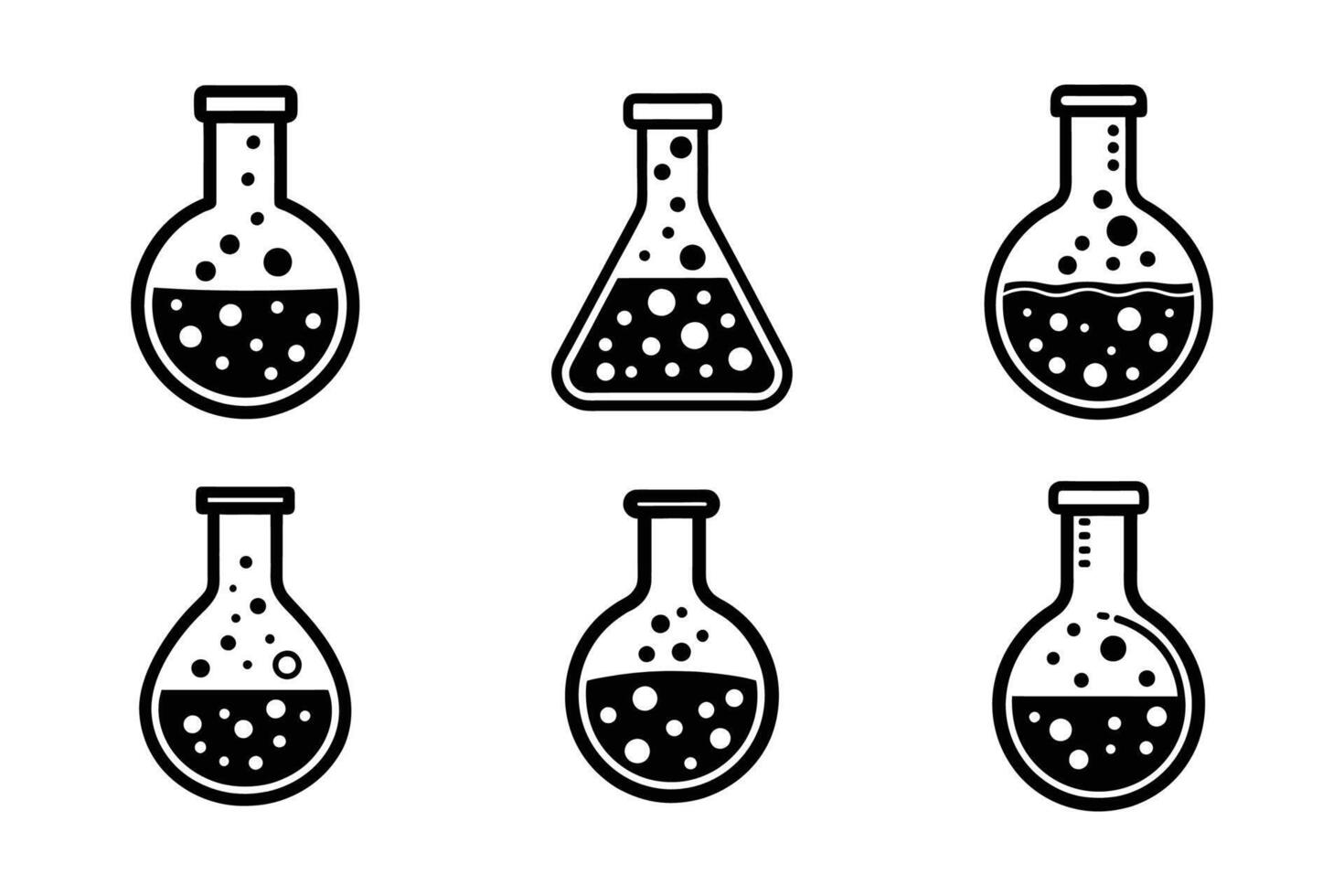 Laboratory Flask monochrome artistic silhouette design set vector