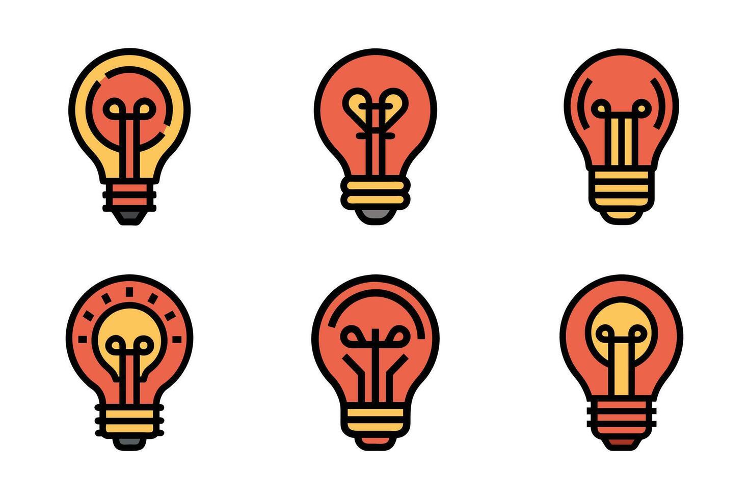 Flat bulb light silhouette icon set design vector