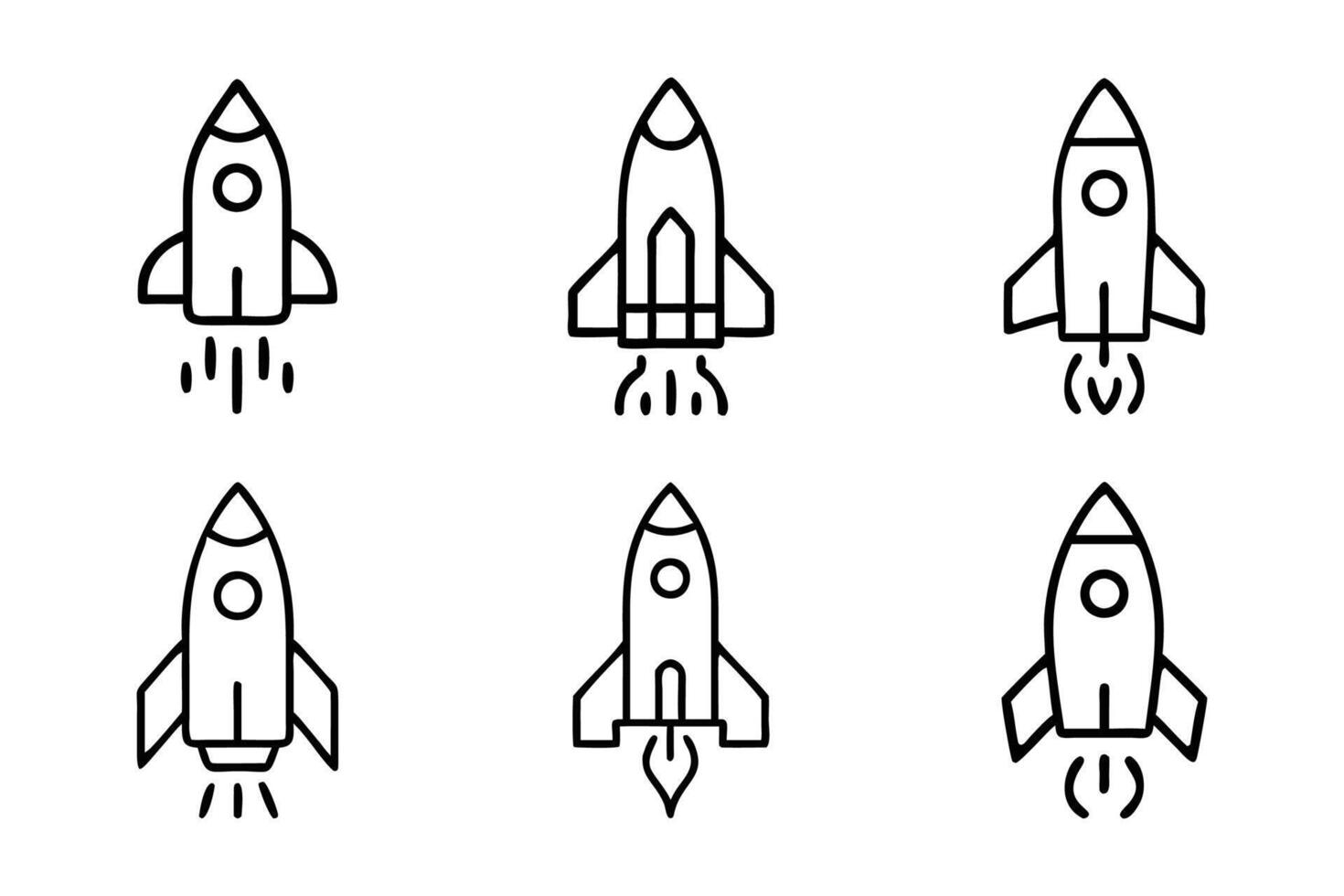 Simple rocket launch silhouette icon set design vector
