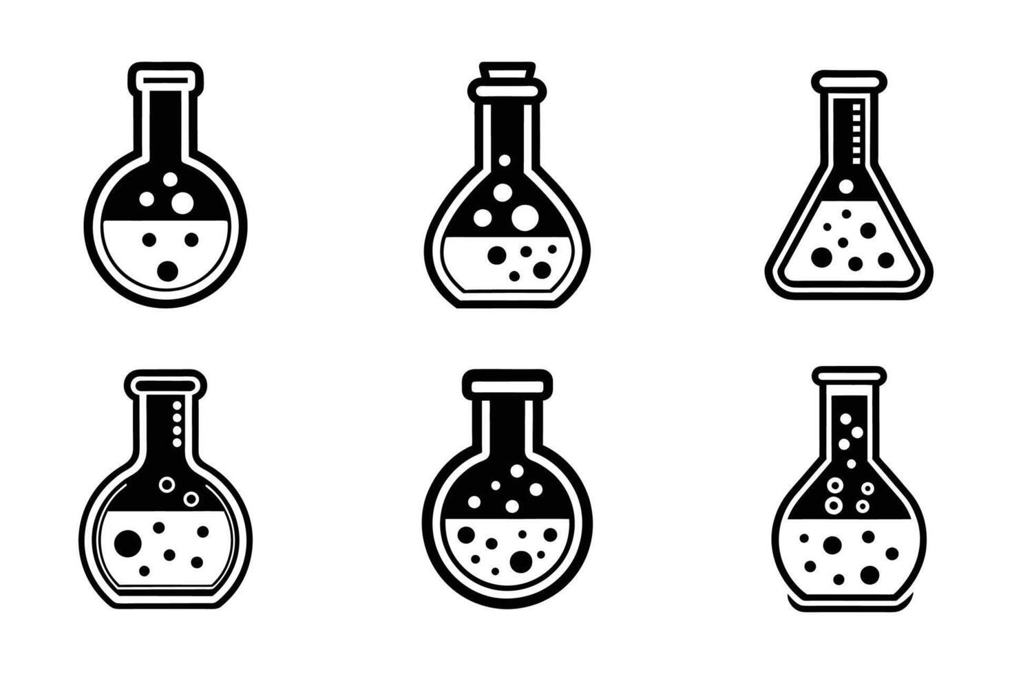 Laboratory Flask abstract black and white silhouette art set vector