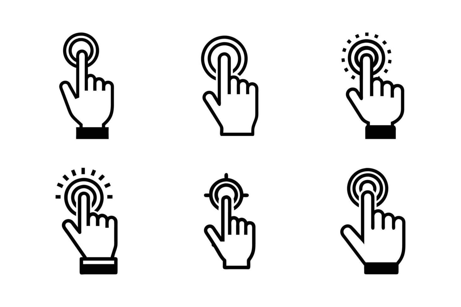 Hand click simple black outline icon set vector