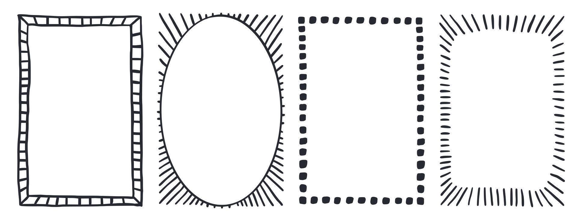 Rectangle sunburst frame in doodle trendy style. Border with elegant outline stroke for greeting cards. Rectangular shapes with line. vector