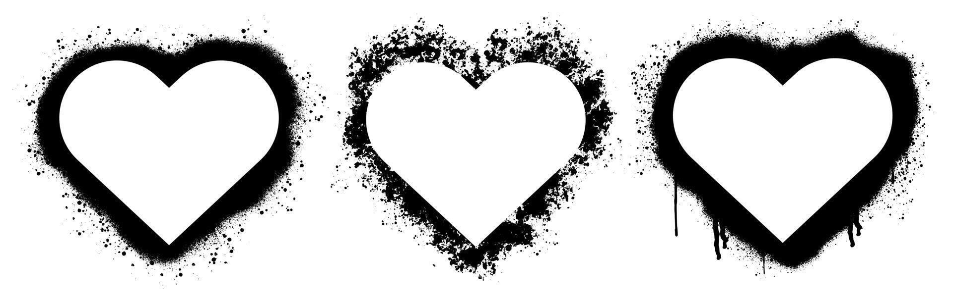 Grunge heart shape frame. Color border with spray effect and spot and urban graffiti style. Paint splash a borders with drips vector