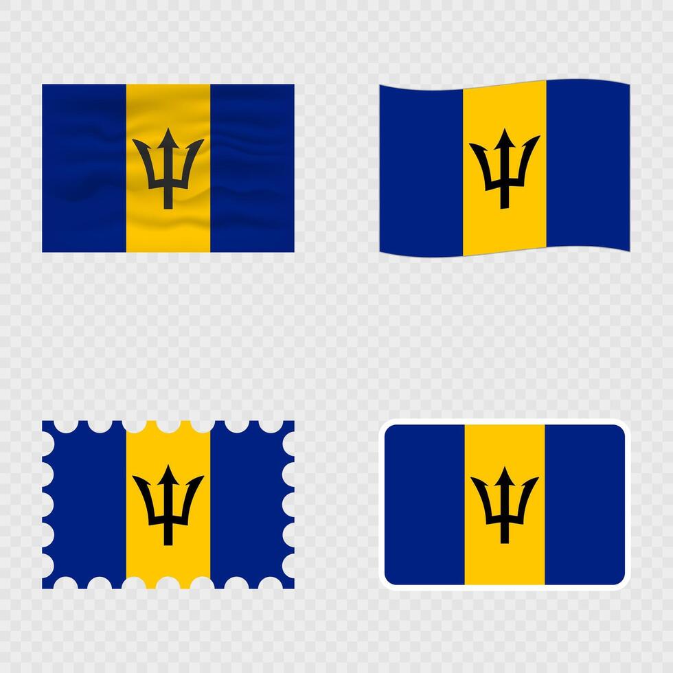 Barbados national flag in four different styles. vector