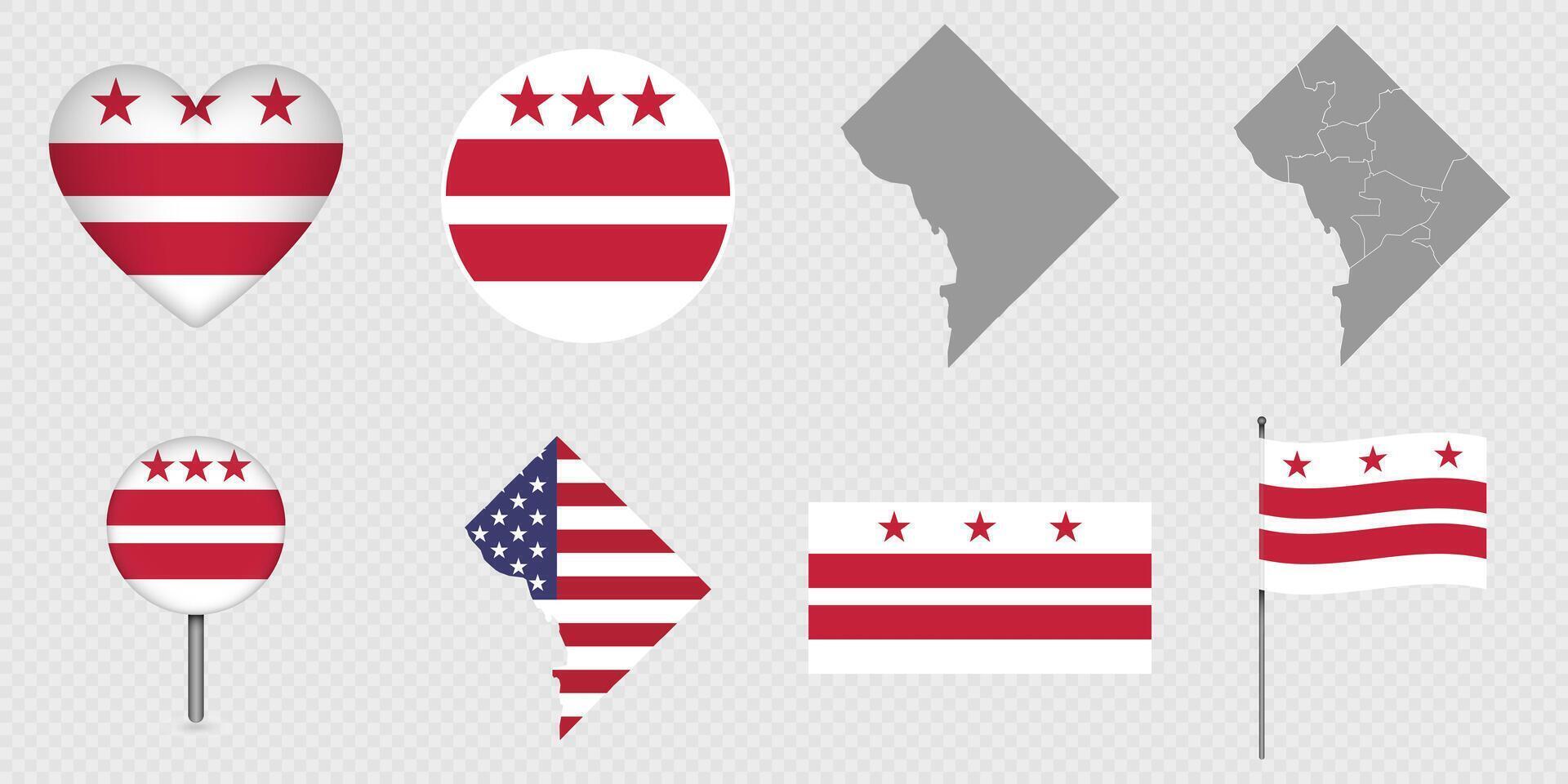 Washington DC State Flags and Maps Icon Pack. vector