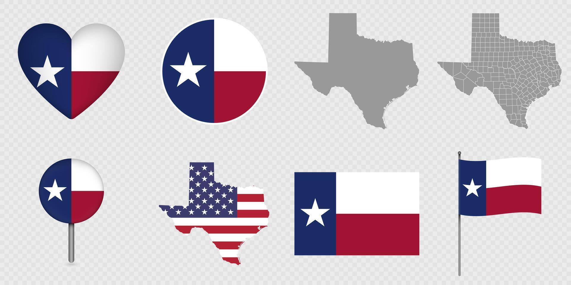 Texas State Flags and Maps Icon Pack. vector