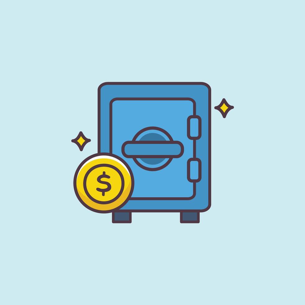 Bank safe and coin icon in a flat style vector