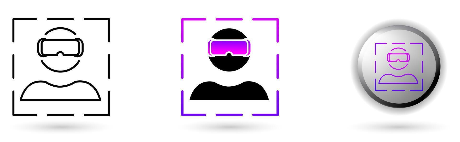 Metaverse Virtual Reality modern icons represent the virtual world and future digital technology, various outline, solid and glossy effect styles, ideal for NFT, games, presentations etc. vector
