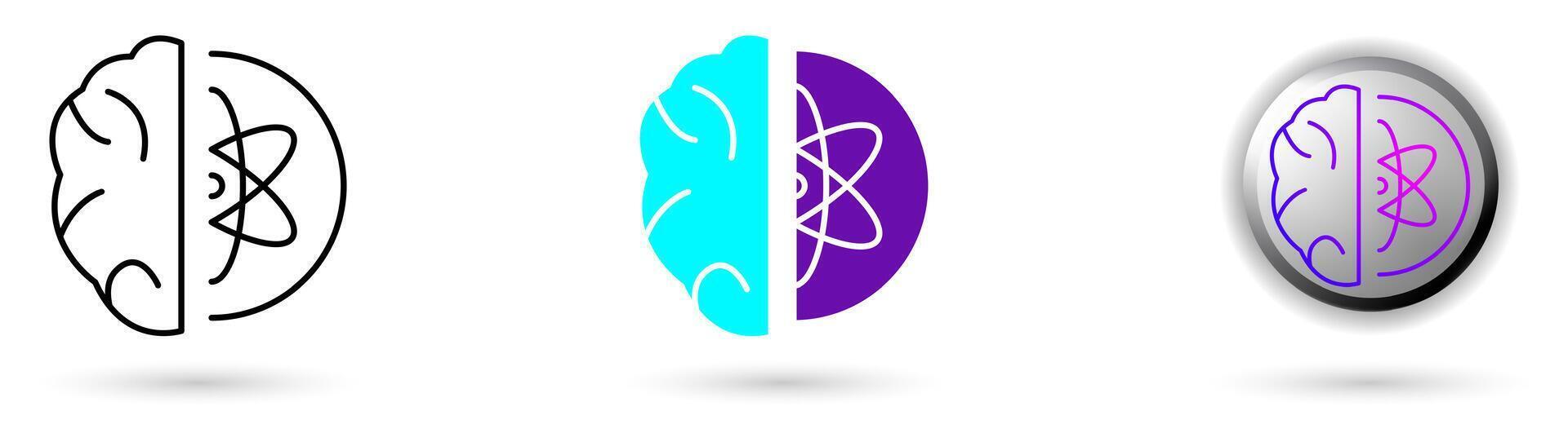 icon of Quantum Machine Learning and technological innovation. Various styles such as outline, solid, and glossy effects, ideal for AI startups, science research, and quantum computing development. vector