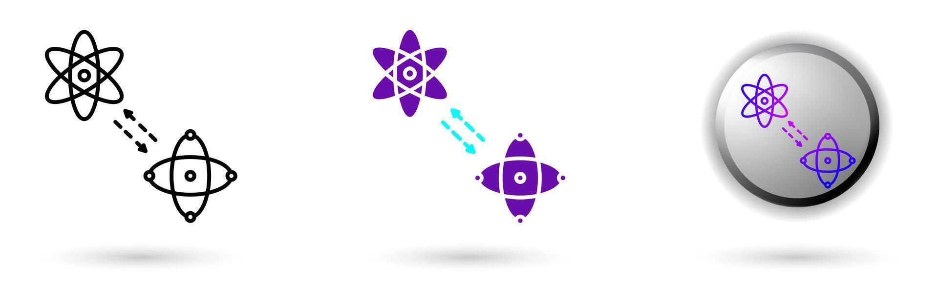 icon of Quantum Teleportation and technological innovation. Various styles such as outline, solid, and glossy effects, ideal for AI startups, science research, and quantum computing development. vector