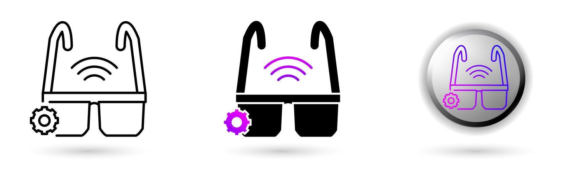 Metaverse Smart Glasses modern icon represents the virtual world and future digital technology, various outline, solid and glossy effect styles, ideal for NFT, games, presentations etc. vector
