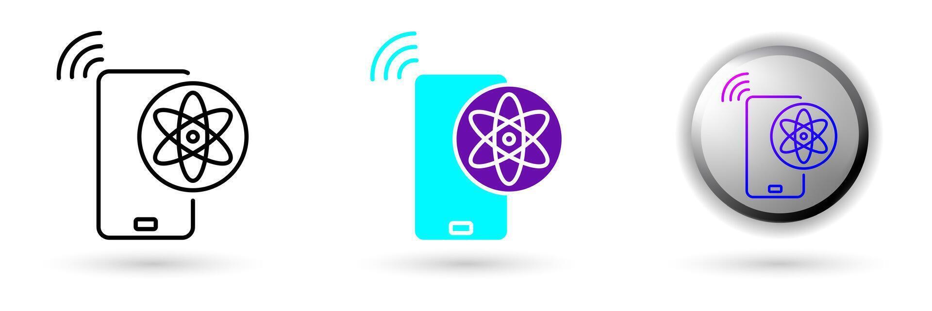 icon of Quantum Future and technological innovation. Various styles such as outline, solid, and glossy effects, ideal for AI startups, science research, and quantum computing development. vector