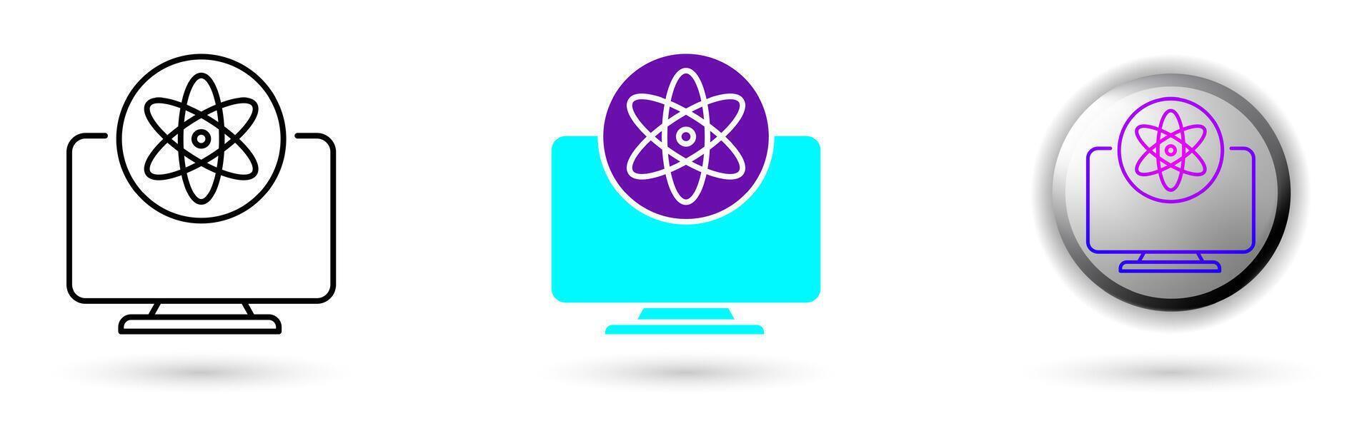icon of Quantum Hardware and technological innovation. Various styles such as outline, solid, and glossy effects, ideal for AI startups, science research, and quantum computing development. vector