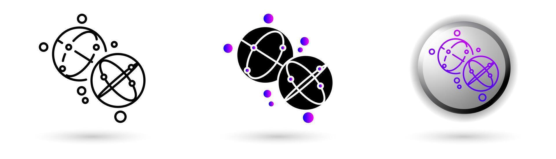 Modern Metaverse icons representing the virtual world and future digital technologies in various styles such as outline, solid, and glossy effects, ideal for NFT, games, presentations etc. vector