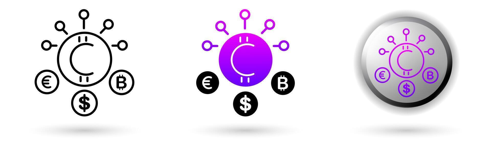 Metaverse Cryptocurrency modern icons represent the virtual world and future digital technology, various outline, solid and glossy effect styles, ideal for NFT, games, presentations etc. vector