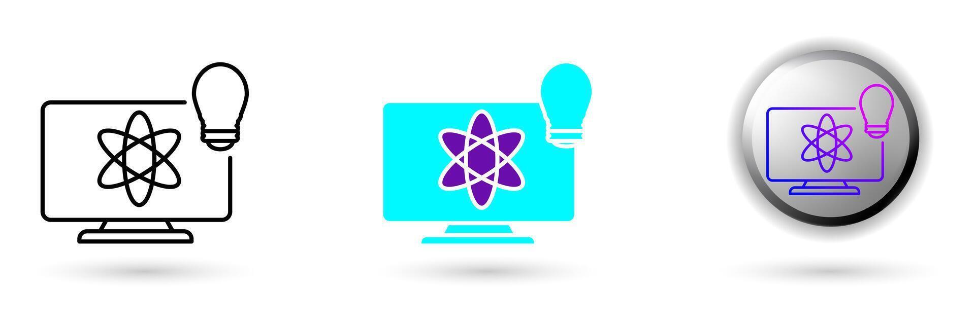 icons with quantum computing and technology innovation themes. Various styles such as outline, solid, and glossy effects, ideal for AI startups, science research, and quantum computing development. vector