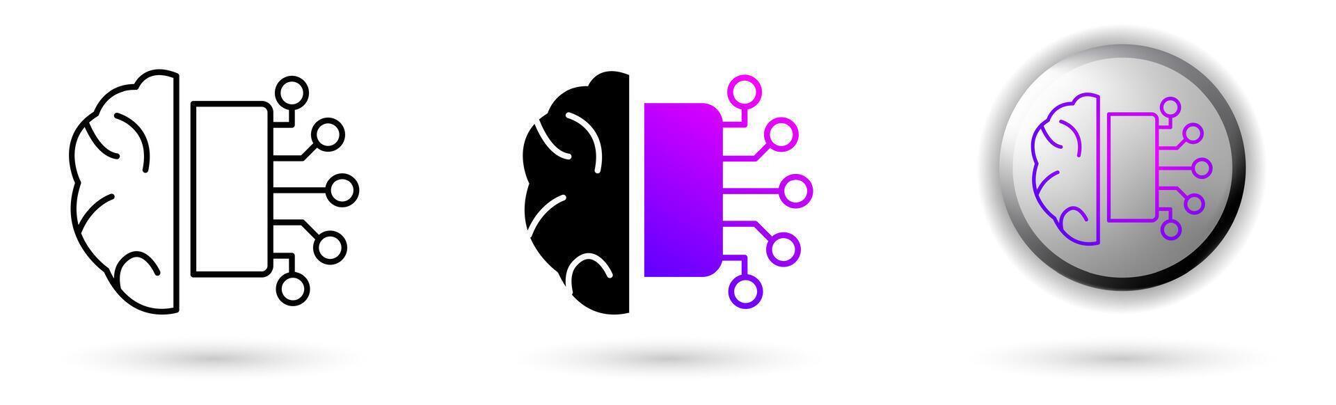 Modern Metaverse Artificial Intelligence icons represent the virtual world and future digital technology, various outline, solid and glossy effect styles, ideal for NFT, games, presentations etc. vector