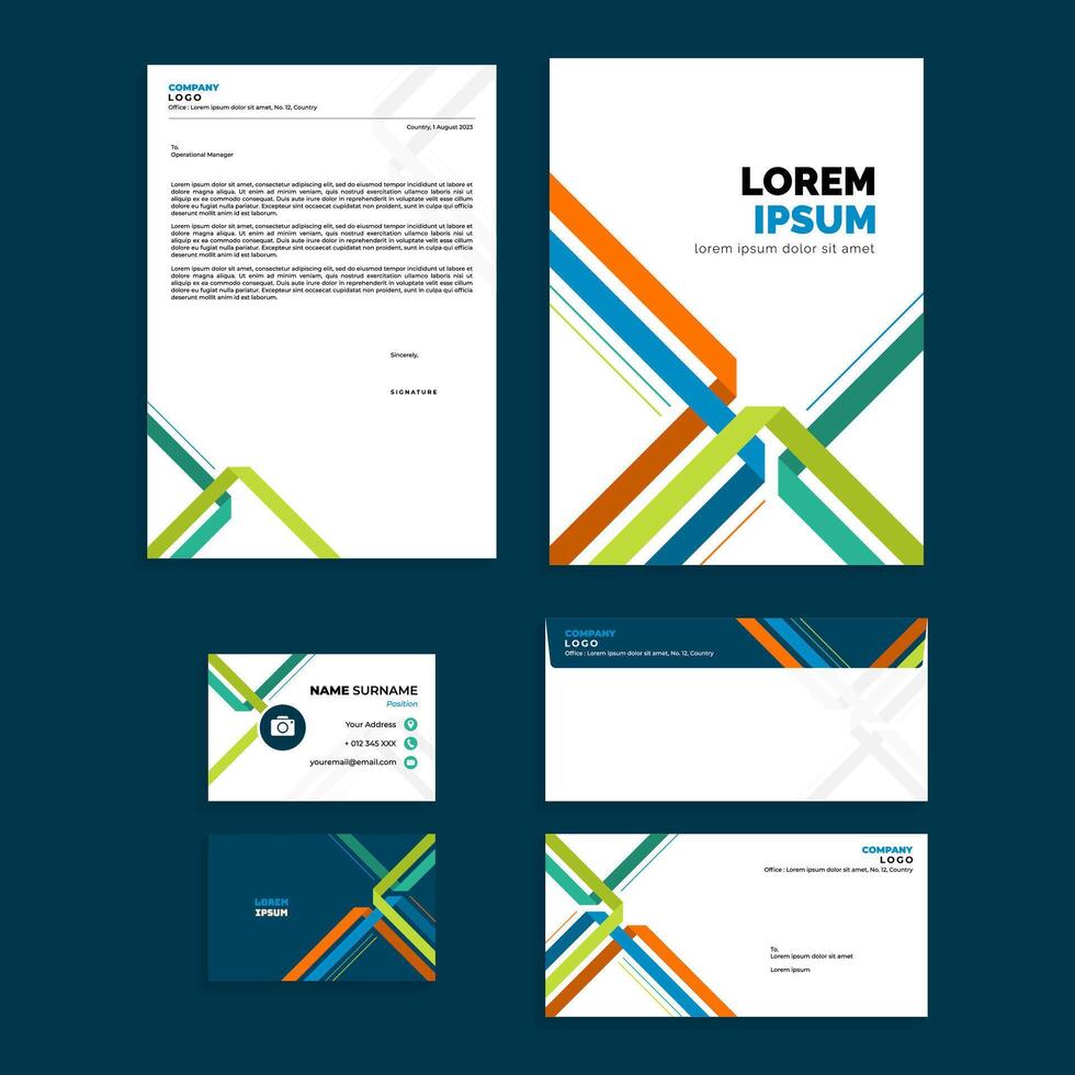 Office Stationery Set Design with Abstract Line Stripe Composition vector