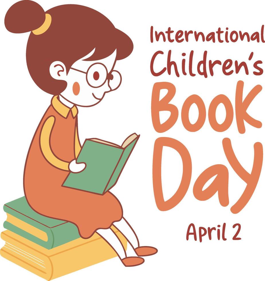 Children's Literature Celebration Illustration Featuring a Smiling Kid Reading a Book for Educational and Learning Themes vector