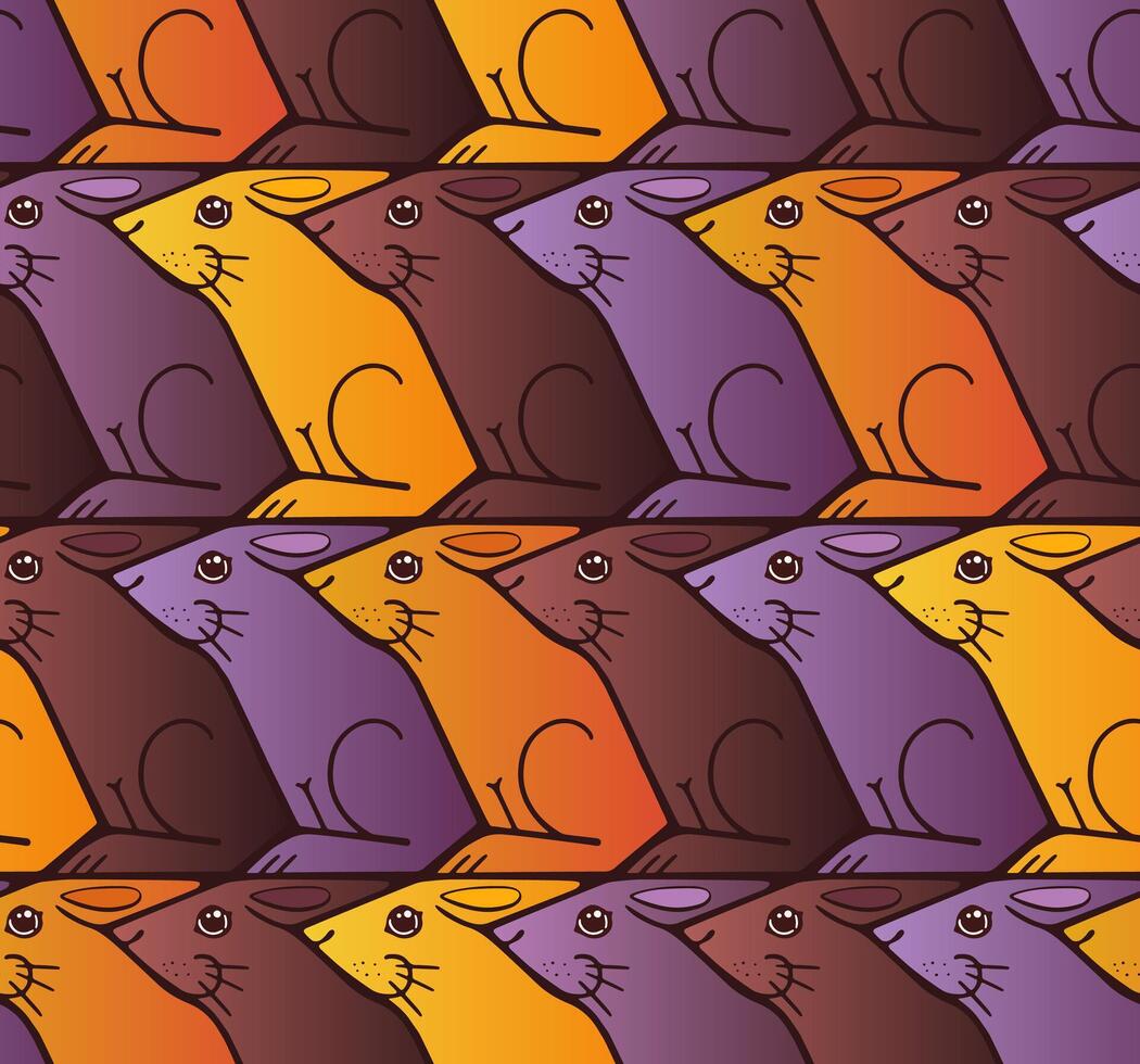 Seamless Escher style rabbit pattern with vibrant gradient colours vector