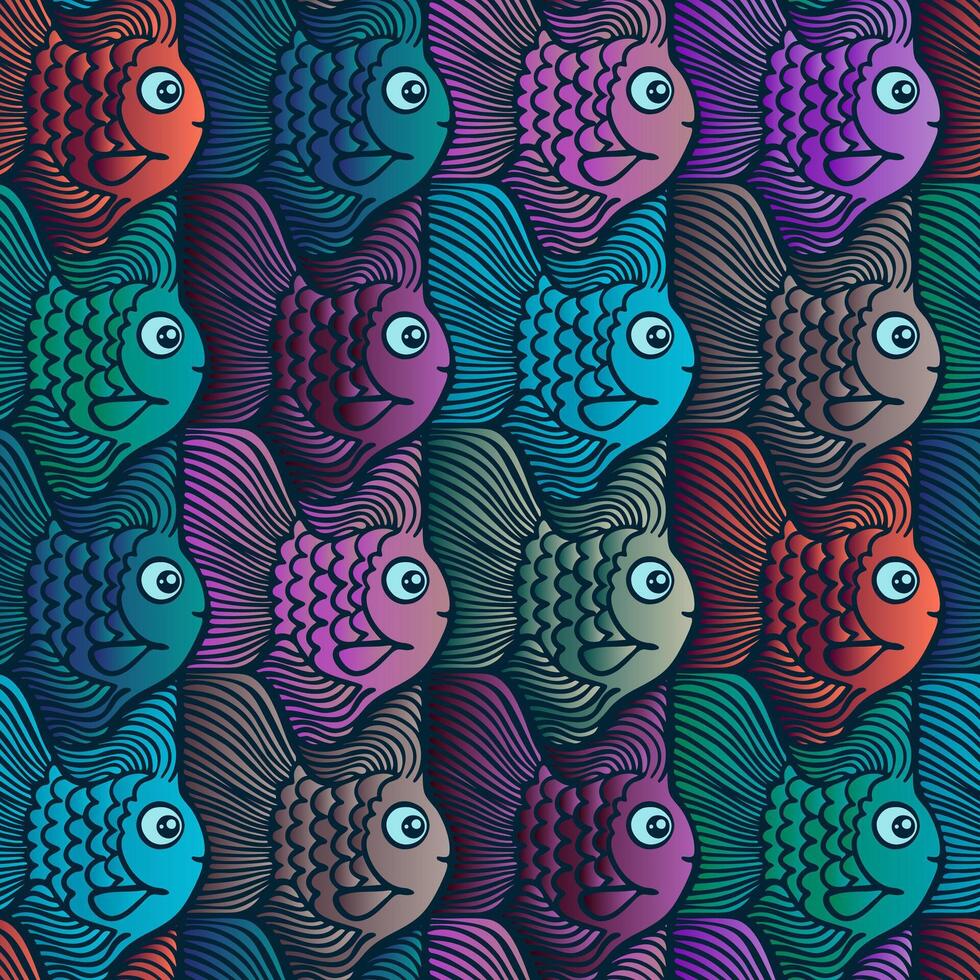 Seamless Escher Style Tessellation with Cute Fantasy Fish in Mystical Colours vector