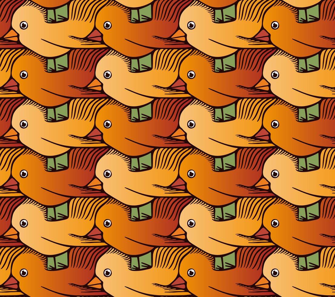 Seamless Escher Style Tessellation with Cute Gradient Baby Birds in a Checkerboard Layout vector