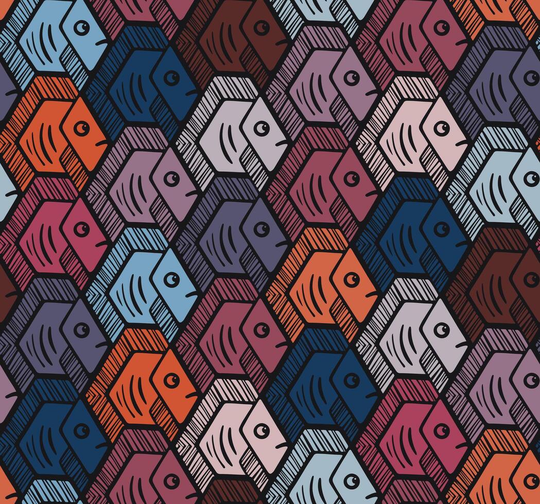 Seamless Escher Style Hexagonal Fish Tessellation Pattern vector