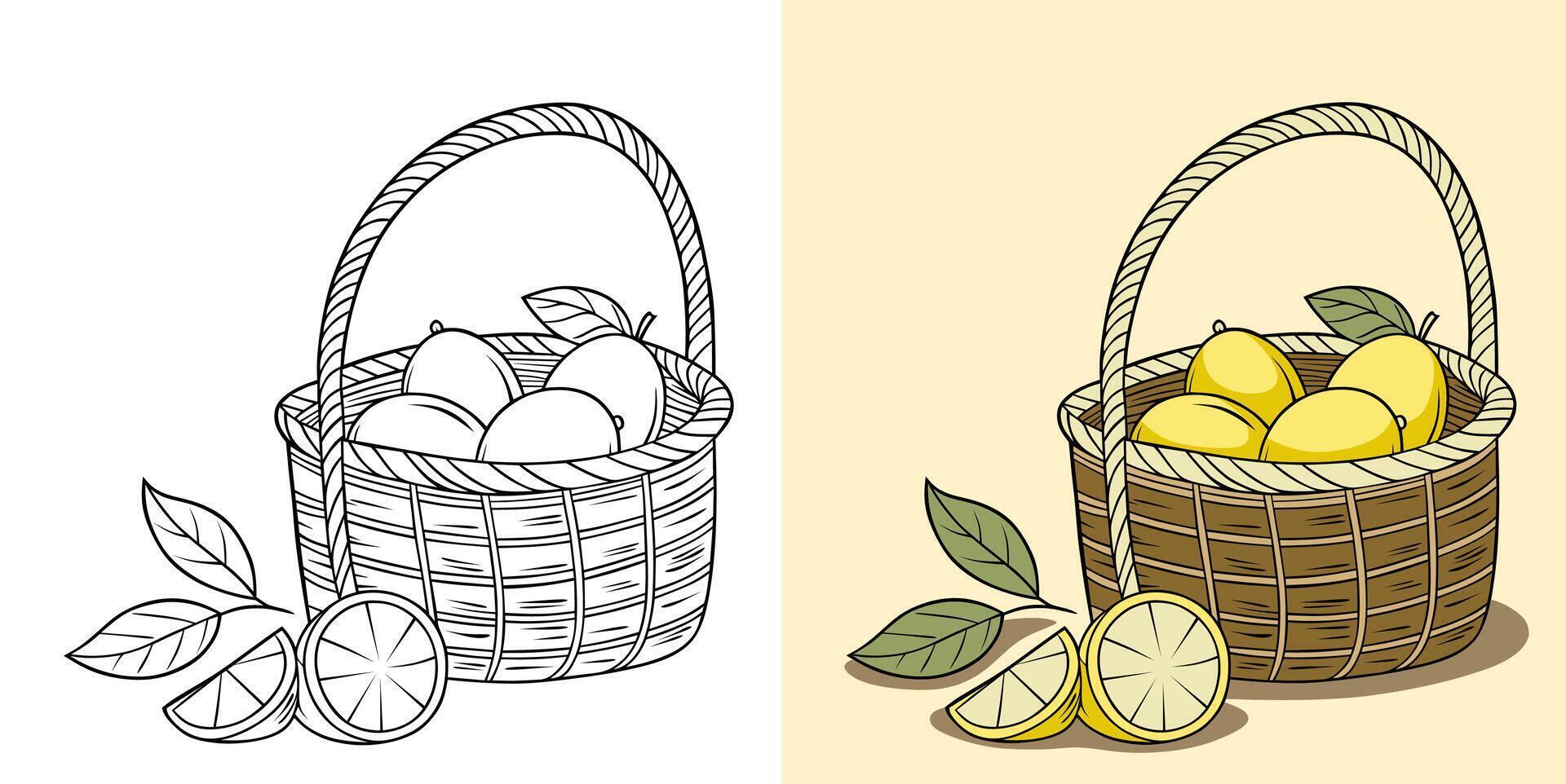 Illustration of Lemon Fruit and Slices in a Basket vector