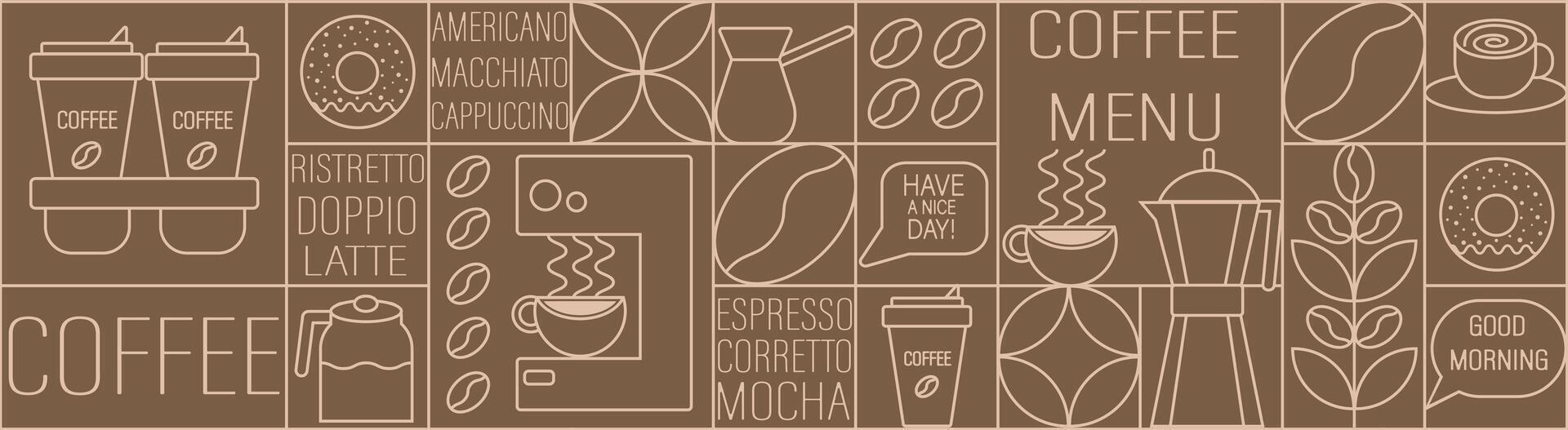coffee shop background with various symbols vector