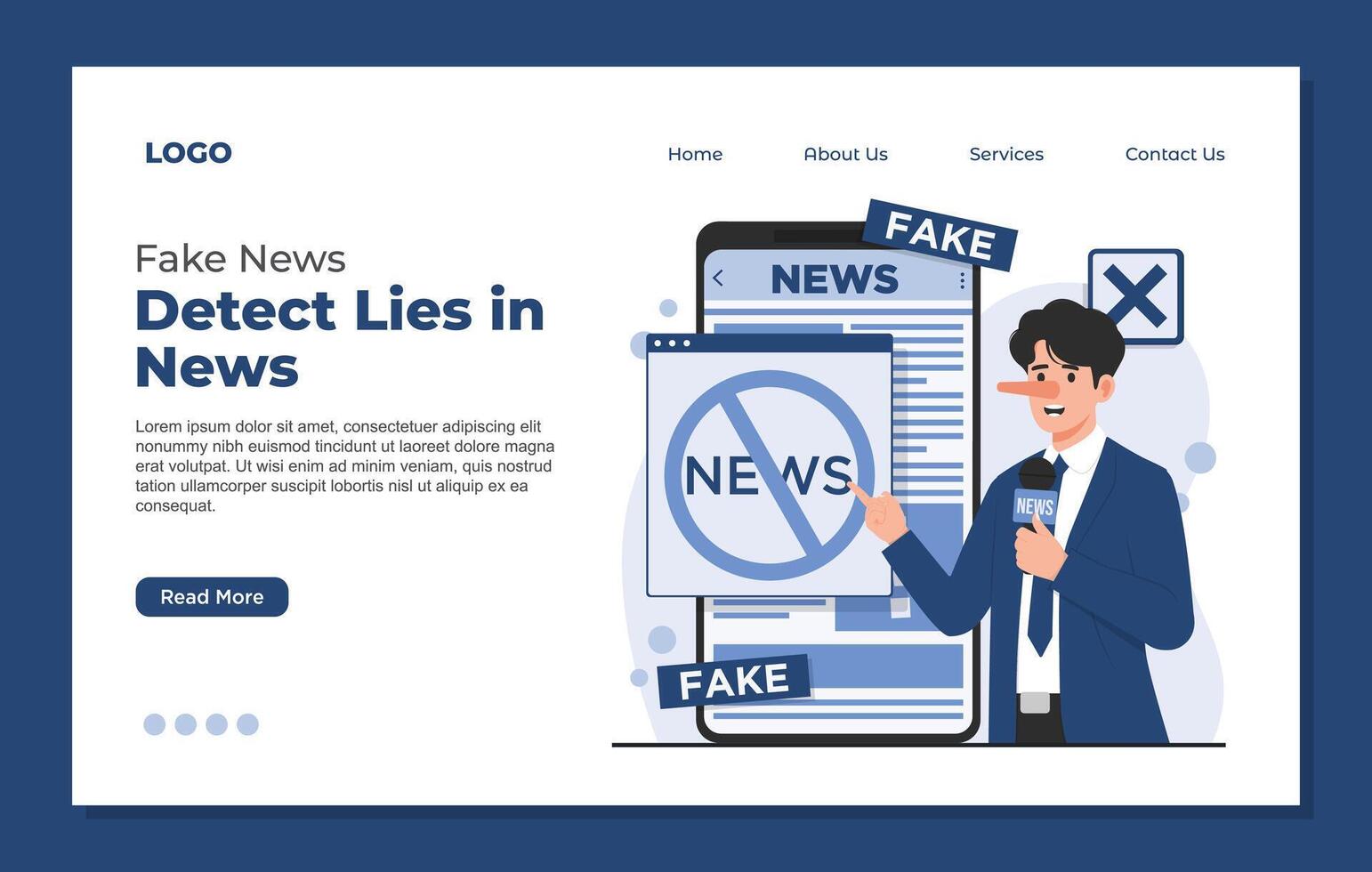 landing page template Fake news concept illustration showing hoax information misinformation spreading digital newspaper vector