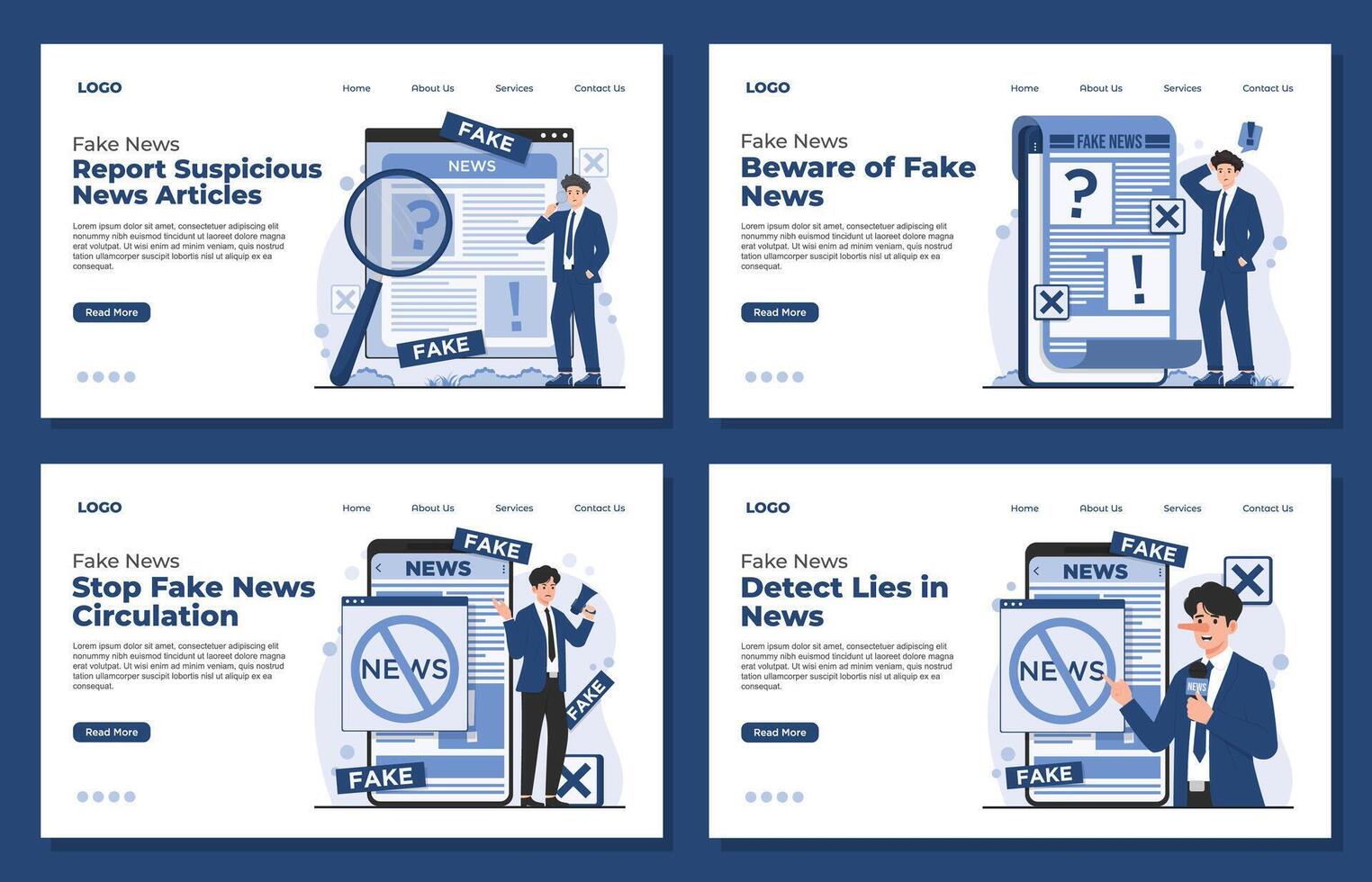 Fake news concept illustration showing hoax. Landing page templates for website and mobile website development. vector