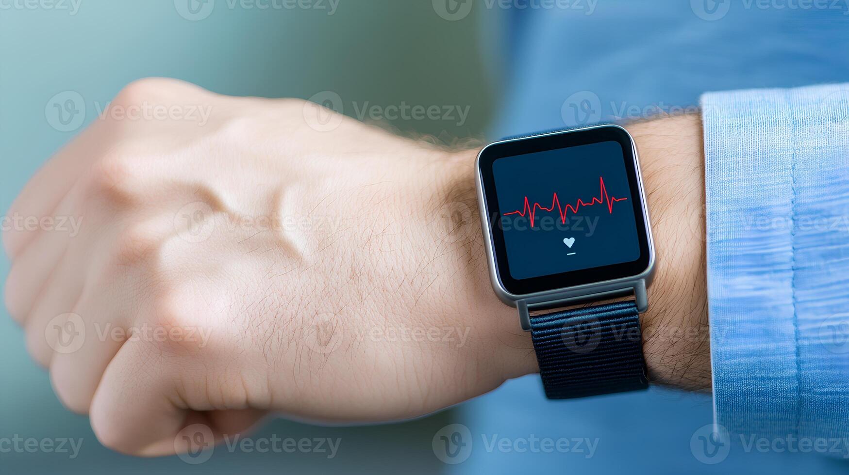 Smartwatch on Wrist Displaying Heart Rate Monitor Graph photo