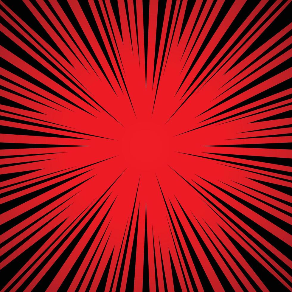 Abstract red and black radial lines comic background vector