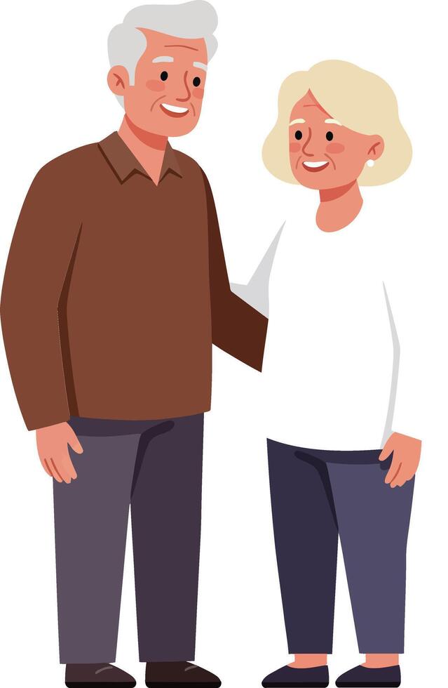 Happy elderly couple smiling together in a warm and friendly atmosphere, flat illustration showcasing their joyful connection and affection for each other in a simple design style art vector