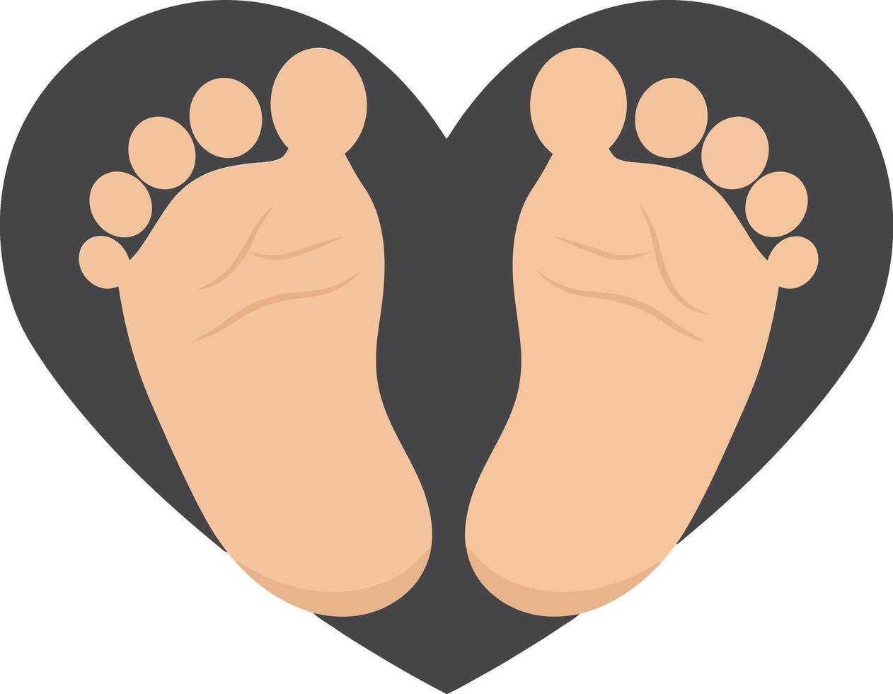 Baby feet centered within a heart shape, featuring flat design style, symbolizing love and tenderness, illustrated as art vector